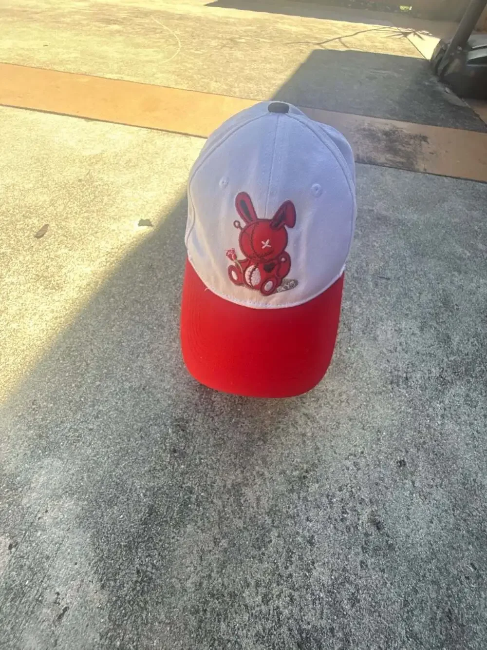 BKYS Lucky Charm Adjustable Strapback Hat White Red Bunny
